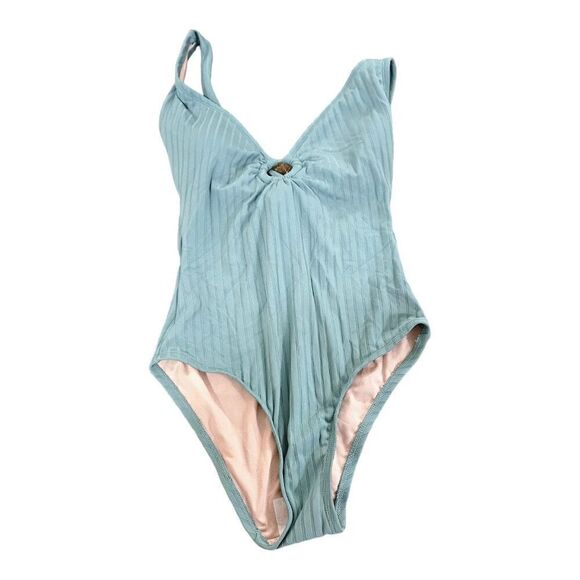 Kona Sol Women's Light Blue Striped One-Piece Swimsuit Size S - Picture 4 of 14
